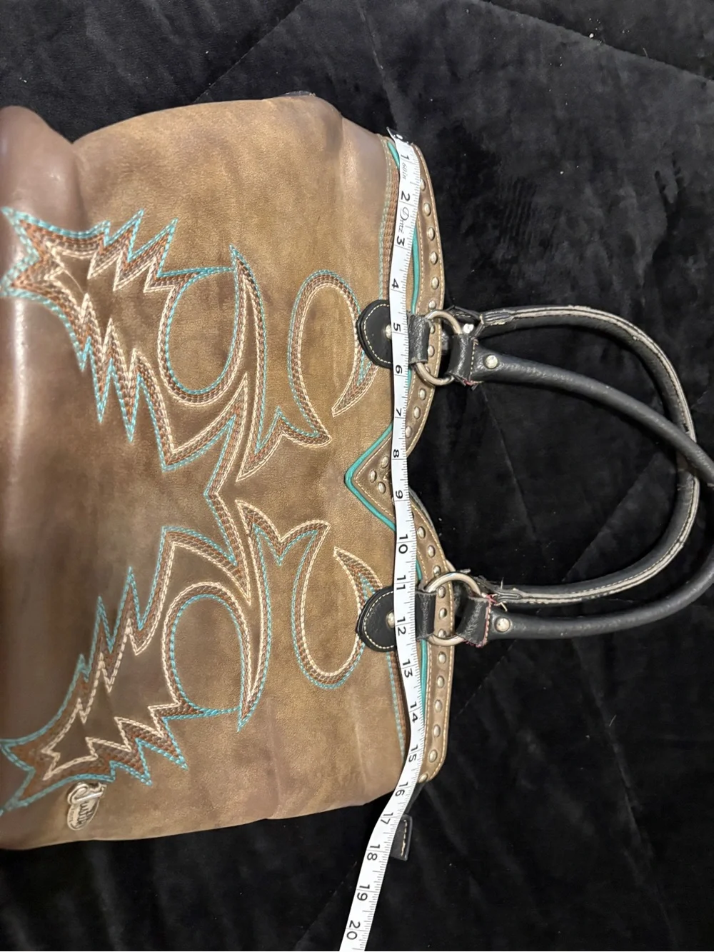 Justin Boots Brown Leather Shoulder Bag with Turquoise Stitching